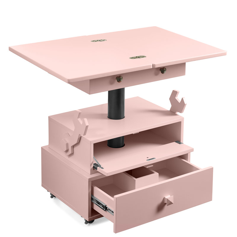 Table de bout roulante à hauteur ajustable laquée ultrabrillante avec station de charge et roues universelles avec freins