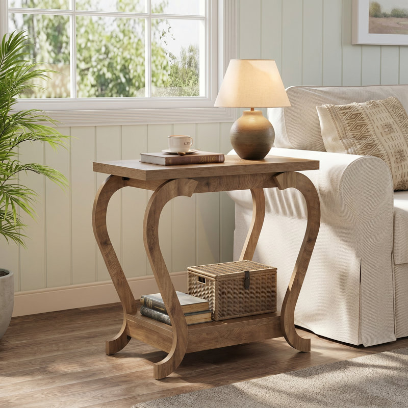 Table de bout étroite avec rangement, table d'appoint en bois à 2 niveaux pour les petits espaces, table de chevet mince pour le salon et la chambre à coucher