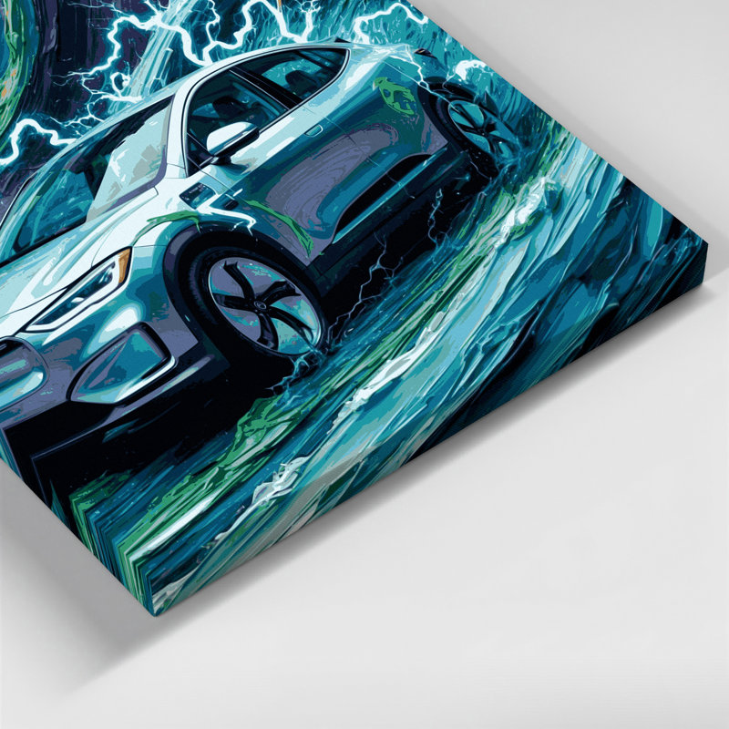 Art de transport sur véhicule électrique et hybride, art mural bleu, H 11 po x l 14 po