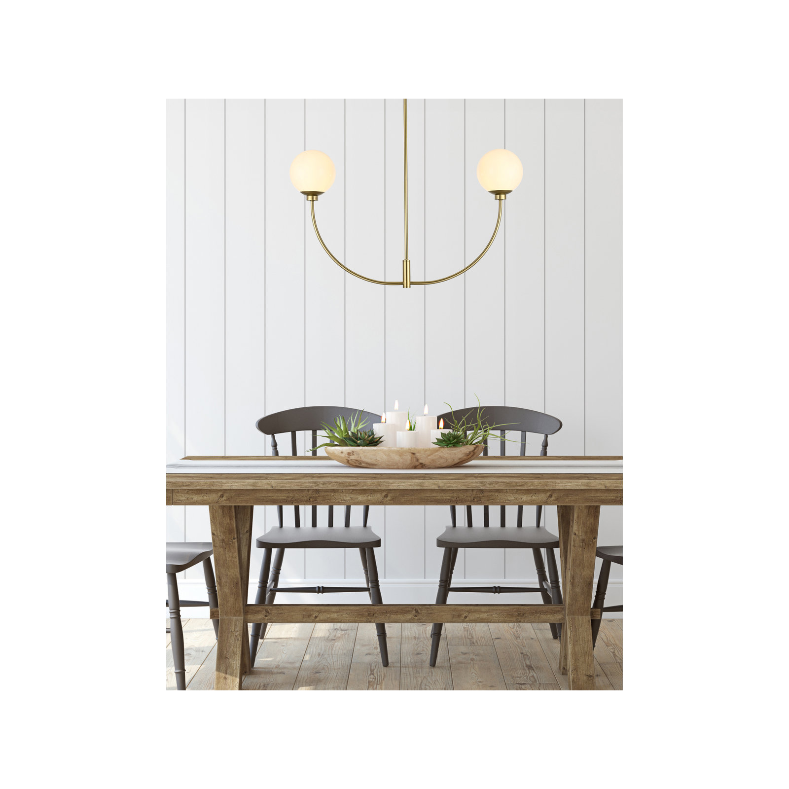 Kyle 2 - Light Metal Chandelier, Brass, 21" H x 36" W x 7" D