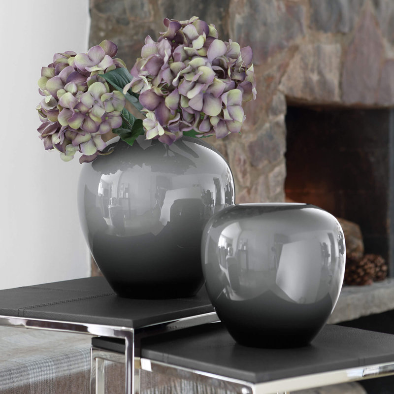 Losone Handmade Glass Table Vase, Grey, 25cm H x 25cm W x 25cm D