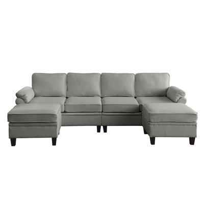 102-Inch Deep Gray Linen Fabric Modular Combination Sofa, L-Shaped Cloud Sofa With Storage Space Under The Sofa, DIY Combination For Living Room Use