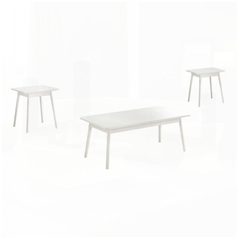 Ensemble de tables basses 3 pièces Mid-Century blanc, Blanc