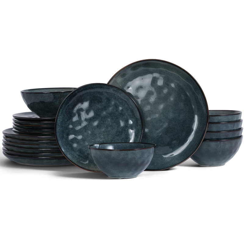 18 Piece Stoneware Dinnerware Set - Service for 6, Deep Forest