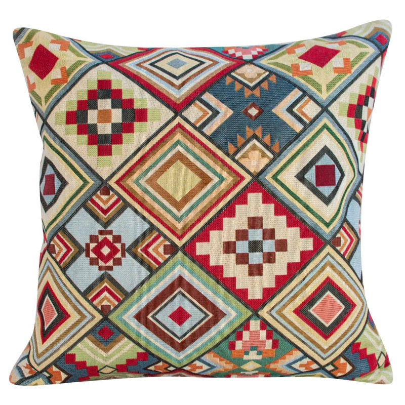 Aztec Geometric Tapestry Cushion, 43x43cm, Feather filled