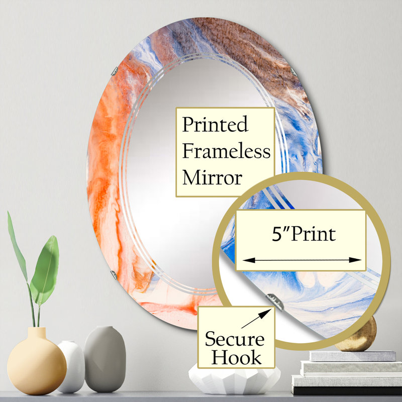 Vagues de marbre liquides orange et bleues - Miroir mural moderne ovale, 30 po x 20 po