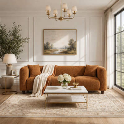 Modern Three Seater Upholstered Boucle Sofa with Durable Fabric and Supportive Foam Cushions for Comfortable Living Room Relaxation