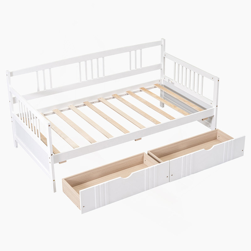 Daybed Wood Bed with Two Drawers, Twin, White