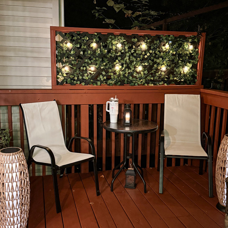 Outdoor Bistro Set Small Patio Set w/ Stackable Chairs, Beige, Beige