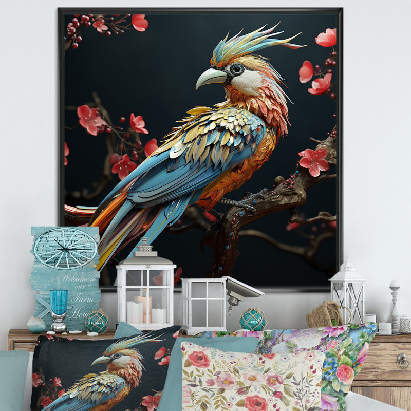 «Bird Expressionist Freedom I» sur toile, H 24 po x l 24 po x P 1 po, Cadre flottant noir