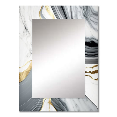 Abstract Geode Marble Waves Grey II - Abstract Decorative Mirror, Gray Wall Mirror, Printed Metal Art