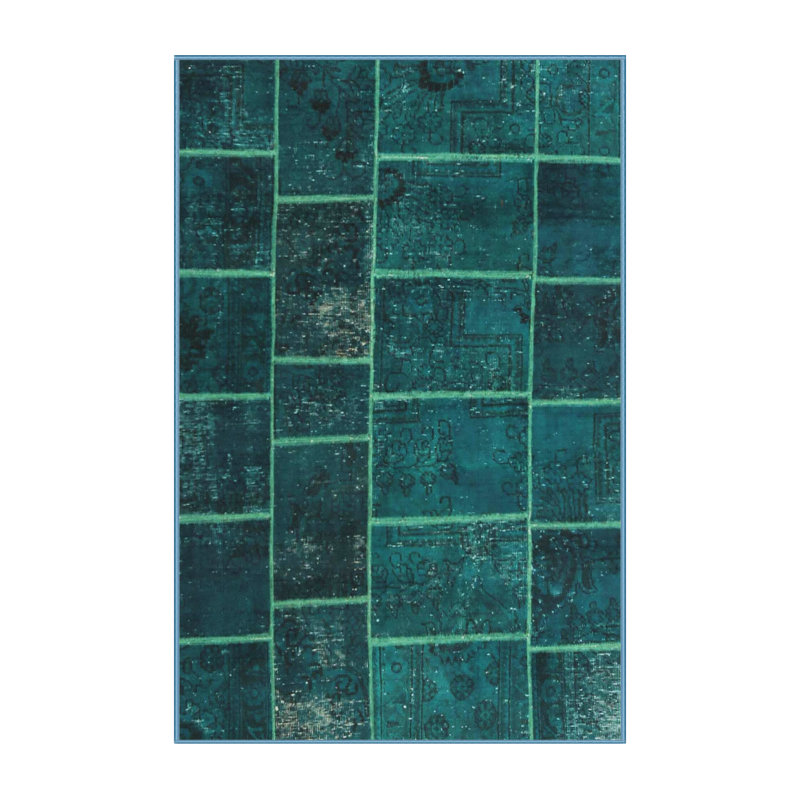 Tapis de zone turquoise contemporain, Rectangle 4 pi x 6 pi