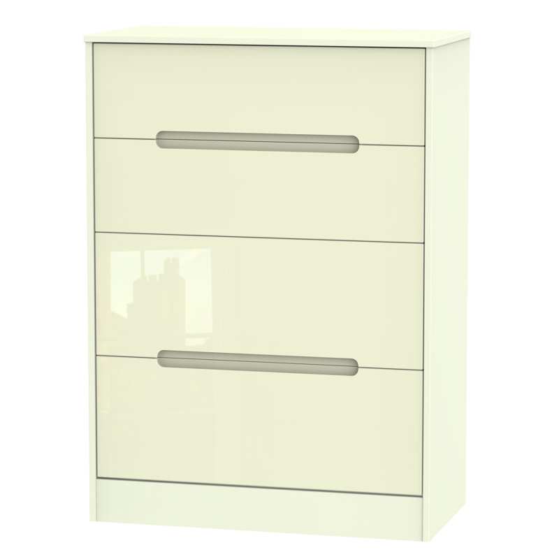 Fully Assembled Vernon 4 Drawer Chest, Cream Gloss/Cream Gloss