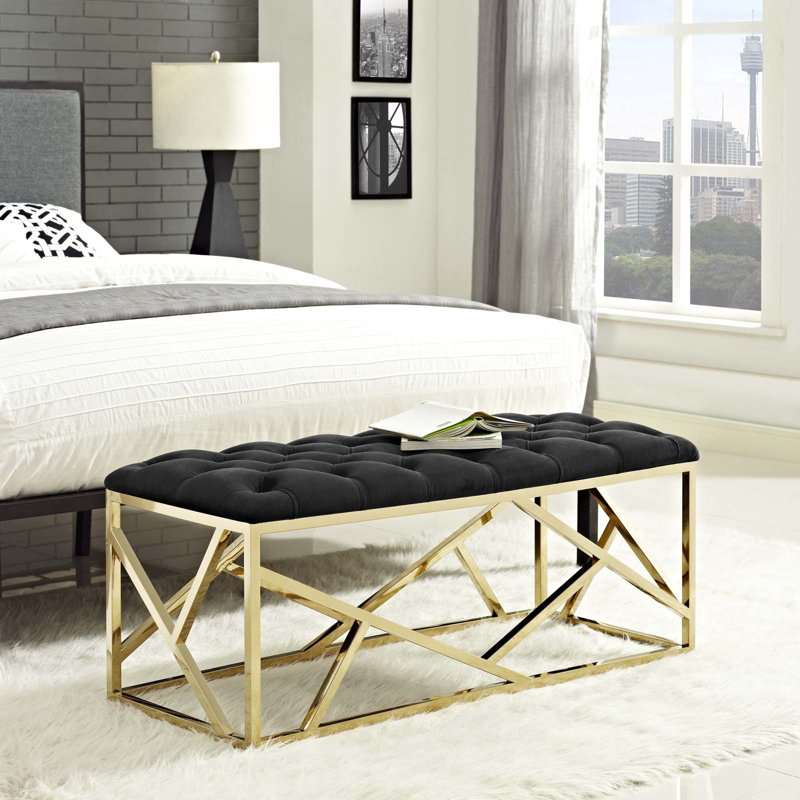 Modway Orchid Sebastian Button-tufted Bench, Ivory, Gold