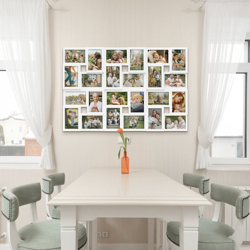 24 Photos Collage Picture Frame, Wall Hanging Gallery Display, White, White