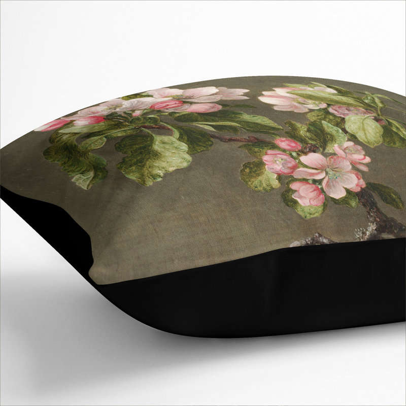 Apple Blossom Flowers Square Throw Cushion, 55cm H x 55cm W x 20cm D, Black