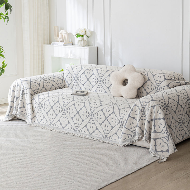 Chenille Sofa Slipcover, Gray Chenille, 0.2" H x 103'' W X 71'' D