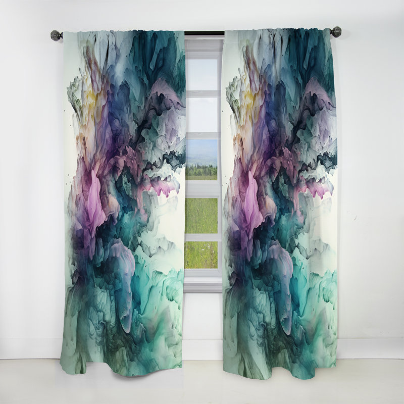 Panneau de rideau abstrait, motif de marbre vert mauve occultant - Symphonie marbrée vert mauve, L 52 po x L 84 po