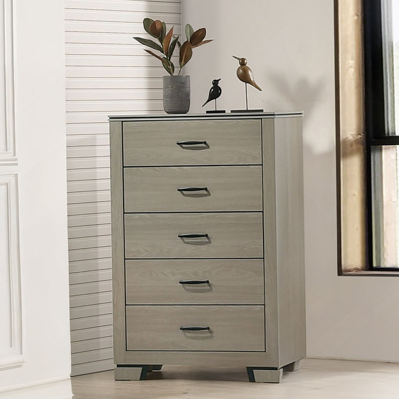 Commode avec cinq tiroirs de rangement, commode verticale en bois pour chambre à coucher