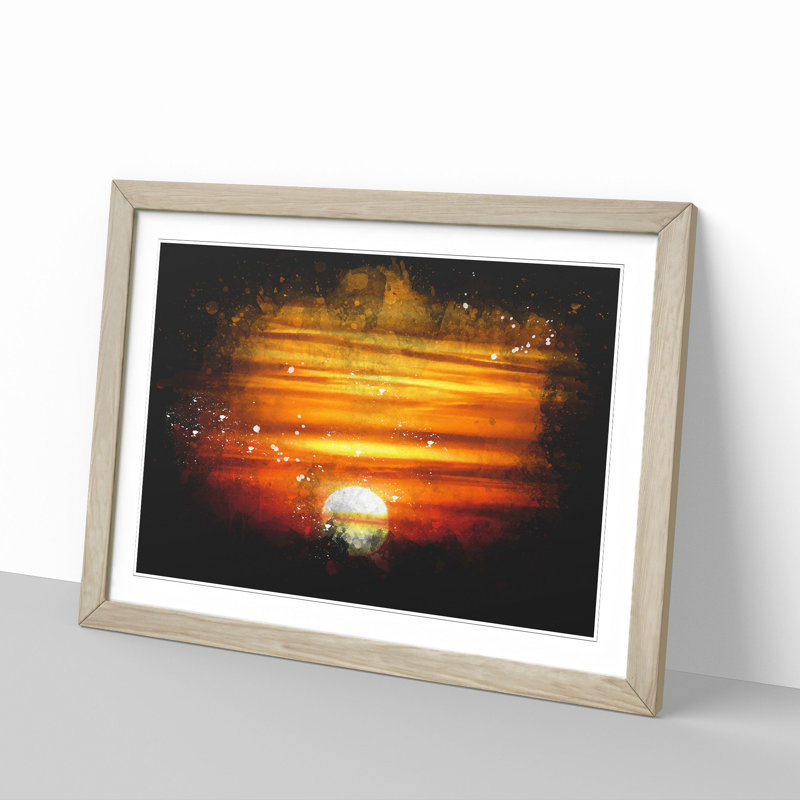 Orange Sunset - Single Picture Frame Print on MDF, 62cm H x 87cm W x 2cm D, Oak Framed