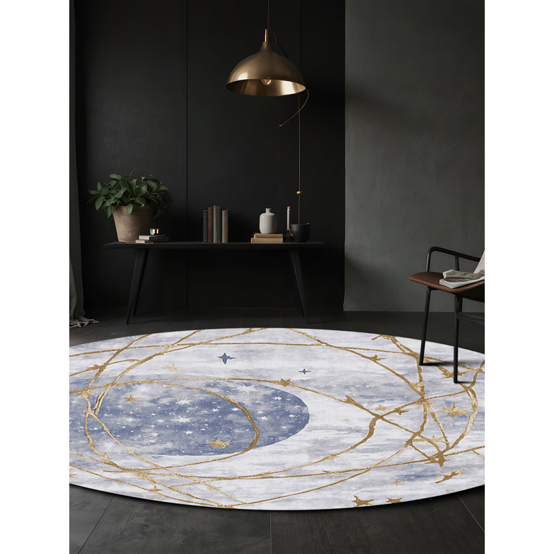 Tapis bleu soyeux et moelleux, Rond 6 pi