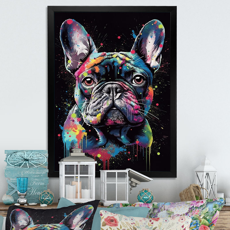 Portrait de bouledogue noir et bleu - impressions de carlin, H 20 po x l 12 po, Cadre photo noir