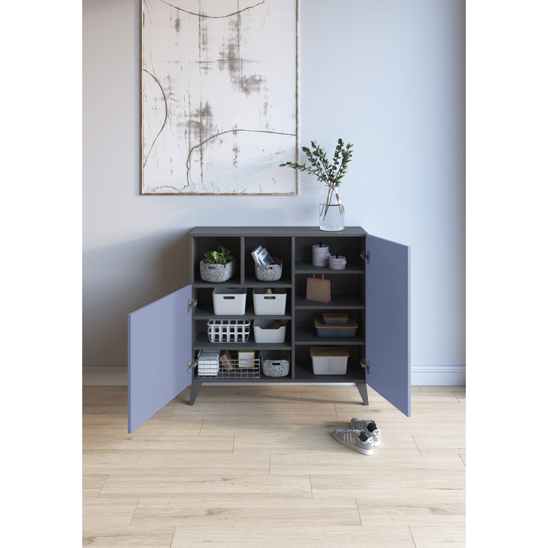 12 Pair Shoe Storage Cabinet, Jet Black/Blue