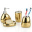 Ensemble de 4 accessoires de salle de bain dorés avec porte-brosse à dents, distributeur de savon, gobelet et porte-savon, accessoire de rangement de salle de bain pour décoration intérieure moderne, céramique complète