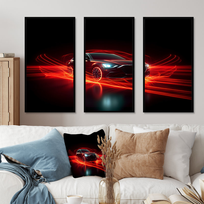 Neon Light Strips Around Red Sedan I - Ensemble de décoration murale voiture / camionnette, H 28 po x l 36 po x P 1 po