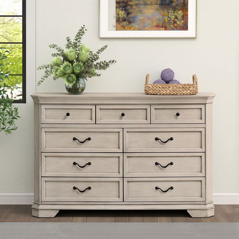 Commode 9 tiroirs Ailany, Blanc antique