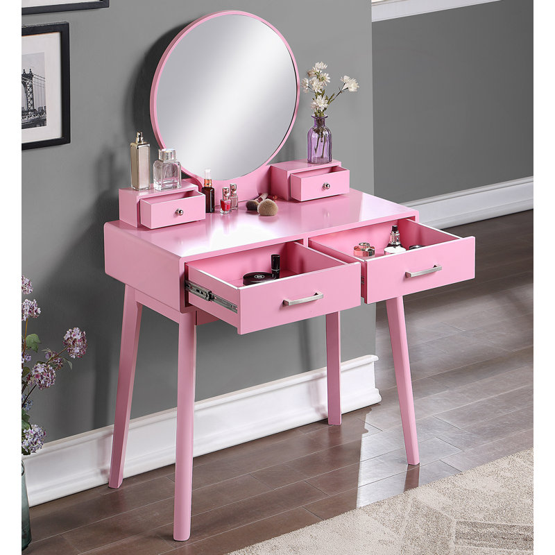 Ensemble coiffeuse et tabouret Liannon, Pink
