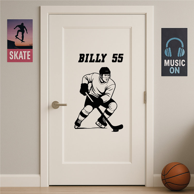 Adhésif décoratif sur mesure pour hockey - autocollant en vinyle facile à personnaliser, H 56 po x l 35 po, Noir