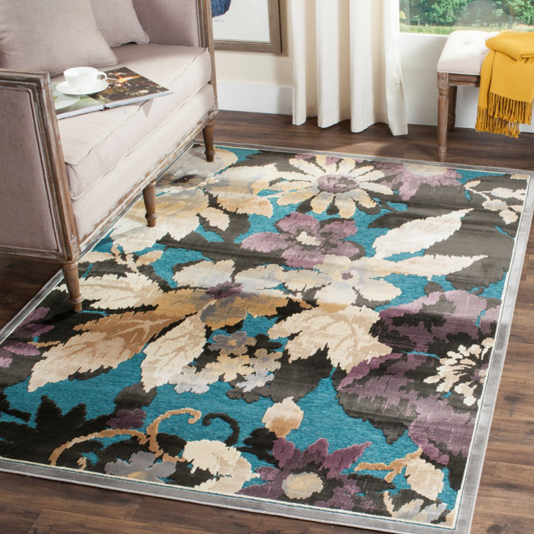 Tapis beige / bleu sarcelle