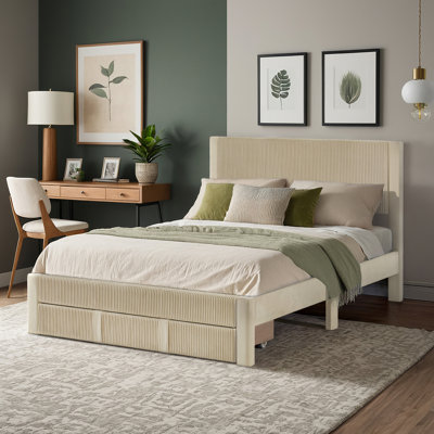 Sloan Pleated Velvet Storage Queen Platform Bed With Drawer - Light Pink