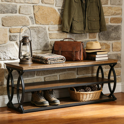 Industrial 3-Tier Shoe Bench, Rustic Wood Entryway Storage Bench With Sturdy Metal Frame