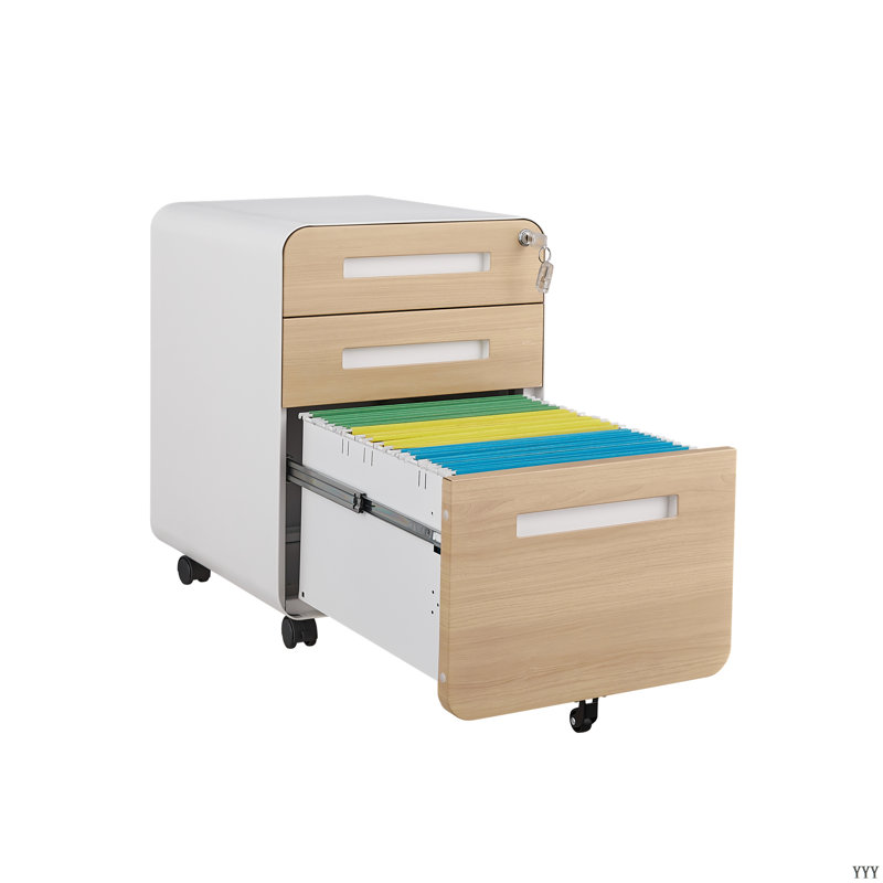 3 Drawer Mobile File Cabinet Under Desk Office,Simple Style Versatile Storage Cabinet For Legal/Letter/A4 Files, 5 Wheel Design Anti-Tilting Cold Rolled Steel Waterproof Moisture-Proof