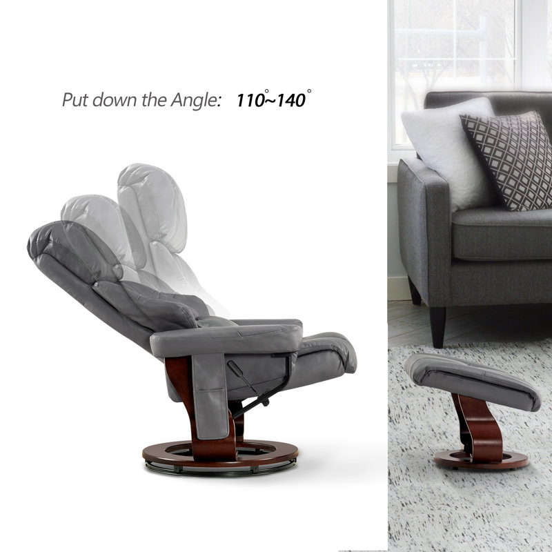 Huttonsville Reclining Chair with Vibration Massage and Removable Lumbar Pillow, 360 Degree Swivel, Gray