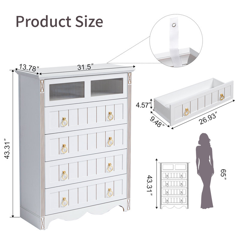  Alesha 5-Drawer Dresser, White