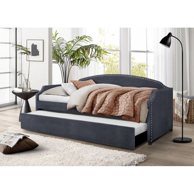 Yamna Upholstered Daybed with Trundle, Black