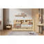 Lit de jour simple en bois avec tablettes de rangement, USB et lit gigogne, naturel
