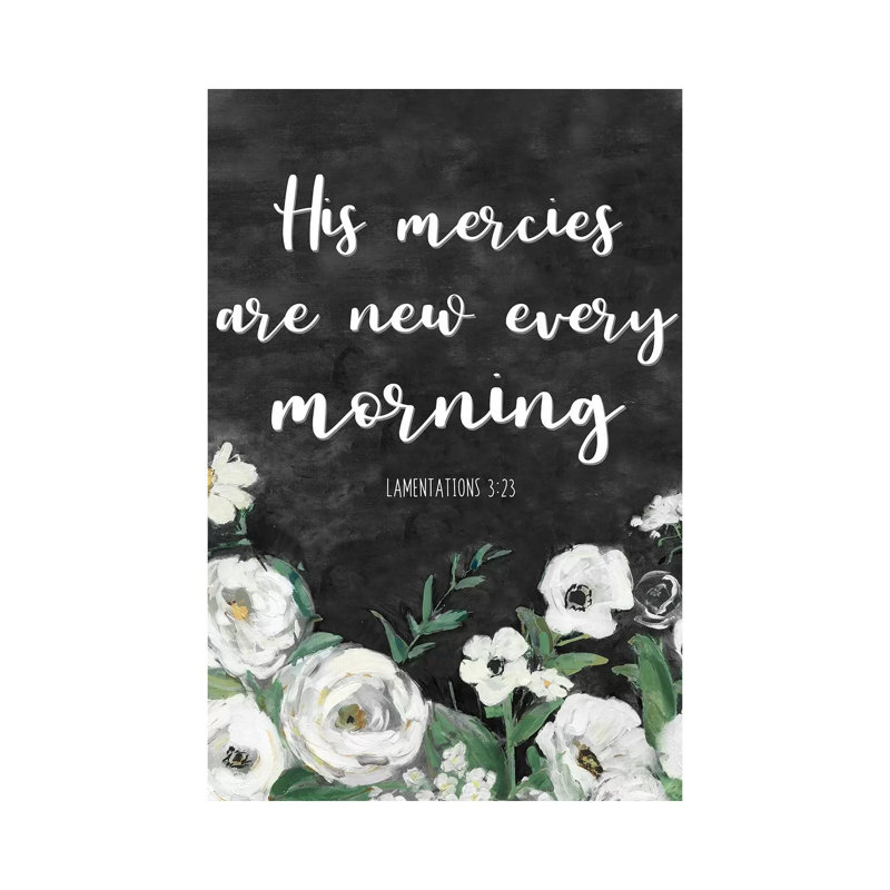 «His Mercies» par Sally Swatland - impression d'art textuel, H 60 po x l 40po x P 1,5 po, Toile tendue, Pas de tapis