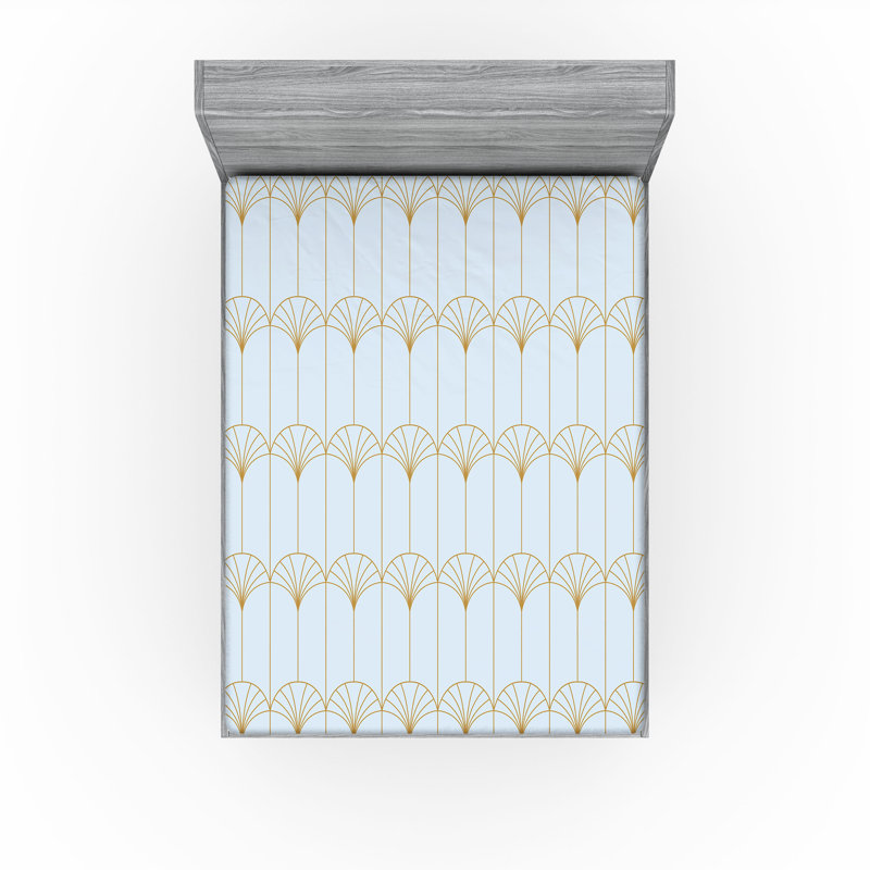  Drap-housse abstrait, Drap-housse de taille très grand , Bleu pâle / brun sable