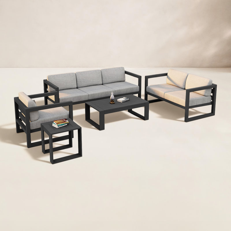 Smith 5 Piece Sofa Seating Group with Sunbrella Cushions, Cast Silver Sunbrella®, Slate