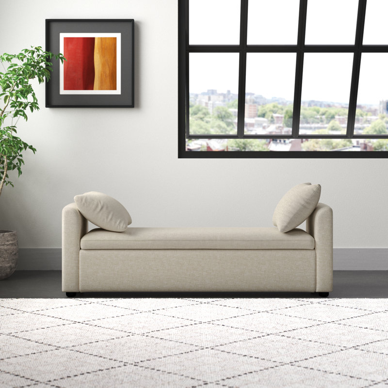 Aristides Modern 59.4" Wide Storage Bench with Two Pillows for Bedroom End of Bed King Size, Linen