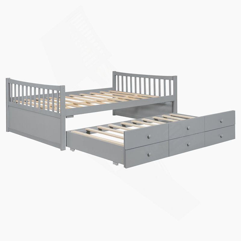 Platform Bed With Trundle And Drawers, Gray