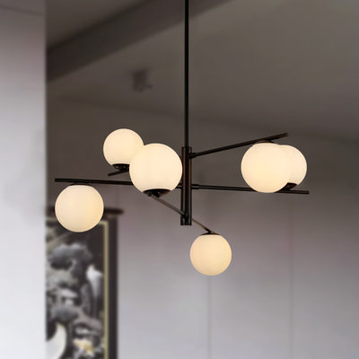 Glenarm 6-Light Dimmable Sputnik Chandelier with Frosted Glass Shade
