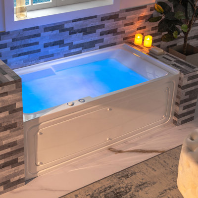 60" x 30" Whirlpool Heated Rectangular Alcove Acrylic Bathtub with Chrome/Matte Black Drain and Overflow