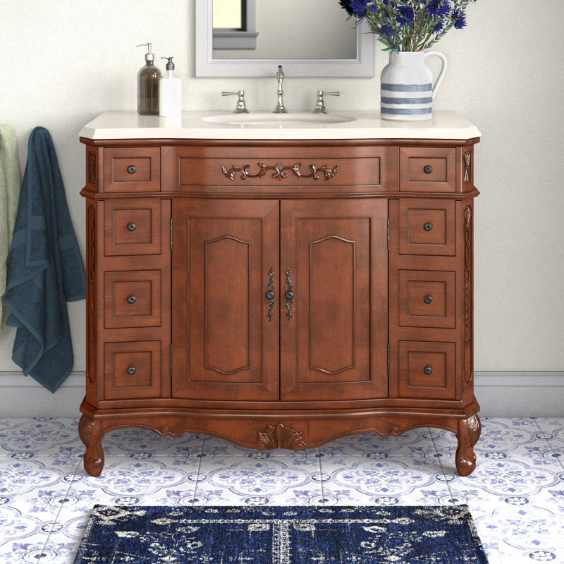 Ensemble de meuble-lavabo simple 42 po Lunette, Crème, Teck