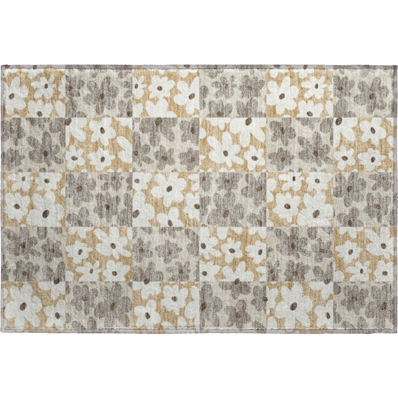 Tapis floral lavable à la machine de qualité supérieure Mayfield AMF2476, Beige, 1'8" x 2'6"