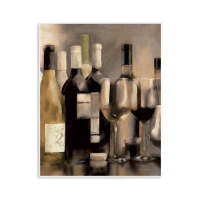  «Wine Bottles on Bar», art mural sur bois par Carol Robinson
